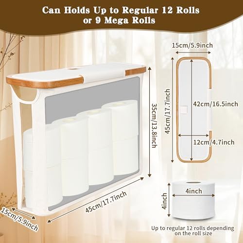 Toilet Paper Storage Basket with Lid - The Ultimate Bathroom Organizer, Free Standing Toilet Paper Holder for Up to 9 Mega Rolls, Toilet Tissue Storage Bin with Handle for RV Closet, Beige - Image 2