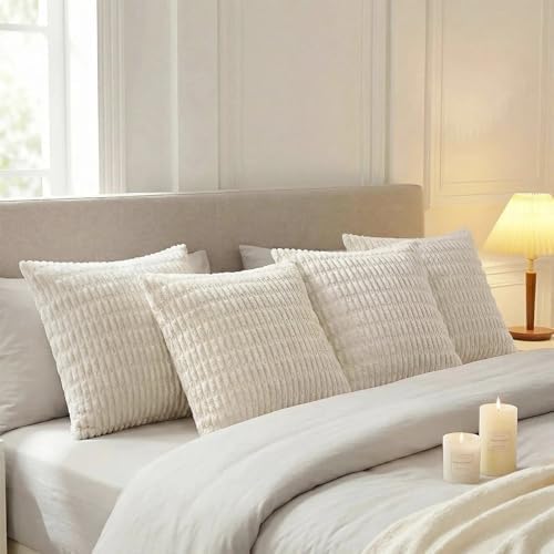 Fancy Homi 4 Packs Decorative Throw Pillow Covers for Living Room Couch Bed, Modern Farmhouse Boho Home Décor Accent Cushion Case, 18" x 18", Cream - Image 3