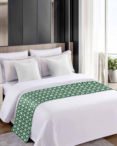 St Patrick's White Lucky Leaves Bed Runners for Bedroom Hotel,Decorative Bedding Scarf Green Twill Buffalo Plaid Bed End Blanket Bedding Runner Scarves for Twin Size Bed,71x20in - Image 5