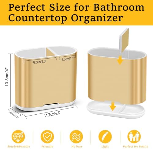 Toothbrush Holders Toothpaste Organizer for Bathrooms, Gold, Small - Image 4