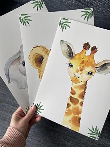 Baby Safari Animals for Girl or Boy Nursery Bedroom, Set of 3 Unframed Wall Art Prints, Jungle Leaves Posters, Nursery Decor Gift, Giraffe Elephant Lion (8x10) - Image 2
