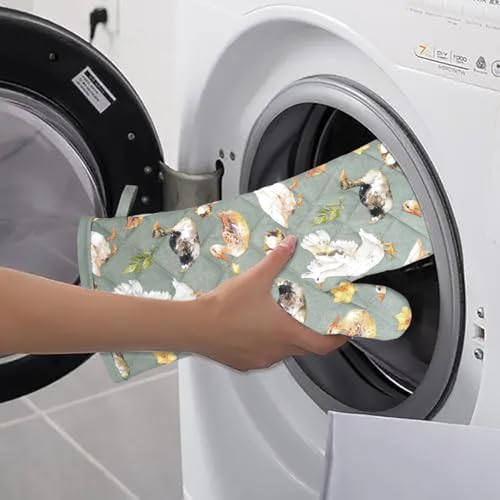 Oven Mitts Cotton Fashion Cute Teal Design 1pair Heat Resistant Oven Gloves Safe Cooking Baking Grilling Barbecue Machine Washable Pot Holders (Teal) - Image 6