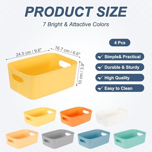 uxcell 4Pcs Yellow Plastic Storage Bins 9.6"x6.6"x3.9" Pantry Organizer - Image 2