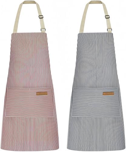 NLUS 2 Pack Kitchen Cooking Aprons, Adjustable Bib Soft Chef Apron with 2 Pockets for Men Women (Blue Pinstripes/Pink Pinstripes) by NLUS