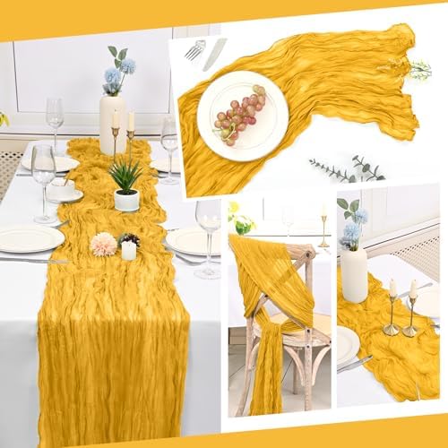 10 Pack Gold Cheesecloth Table Runner 17x108 Inch Boho Gauze Cheese Cloth Table Runners for Wedding Party Baby Shower Birthday Home Decor - Image 5