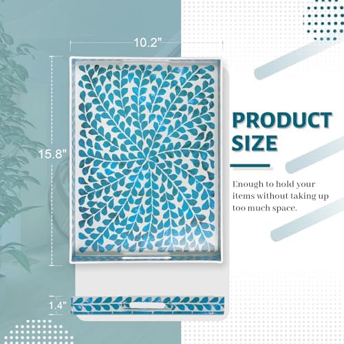 MAONAME Plastic Serving Tray with Handles, Rectangle Blue Decorative Tray - Image 2