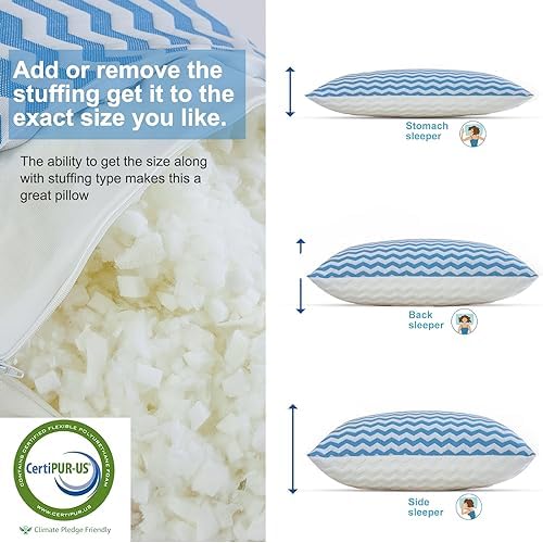 Pillows Queen Size for Bed - Adjustable Firm Pillow for Back Stomach and Side Sleeper - Shredded Memory Foam Cooling Pillow for Neck and Shoulder Pain with Washable Cover - Image 3