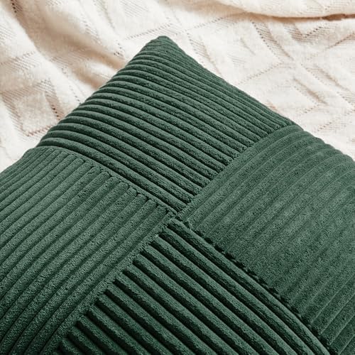 Fancy Homi Set of 2 Dark Green Long Lumbar Decorative Throw Pillow Covers 16x24 Inch for Living Room Couch Bed, Boho Farmhouse Forest Green Home Decor, Soft Corduroy Corss Textured Cushion Case - Image 4