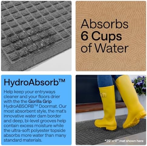 GORILLA GRIP® HydroABSORB Door Mat for Indoor Outdoor Use, 47x35 Gray - Image 4