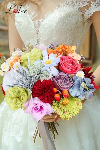 LELEE Artificial Flowers Combo Box Fake Silk Rainbow Colorful Flowers Bulk - Image 4