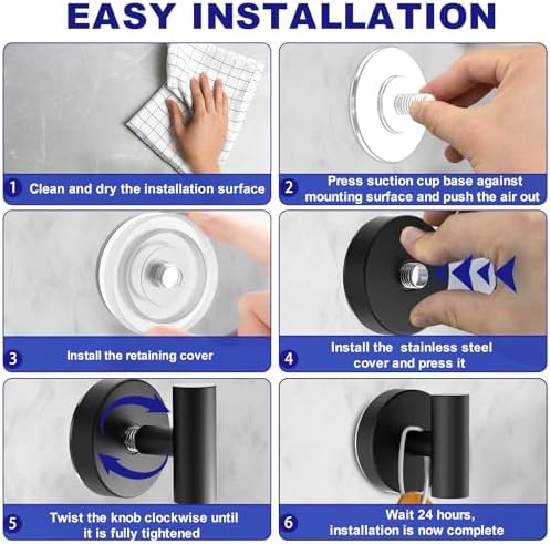 Bntuk Suction Cup Hooks, Shower Hooks for Inside Shower – Removable Towel Hooks for Bathroom Window Glass Mirror Tile, Bath Robe Looafh Hook for Hanging – Waterproof & Rustproof, Black (4 Pack) - Image 4