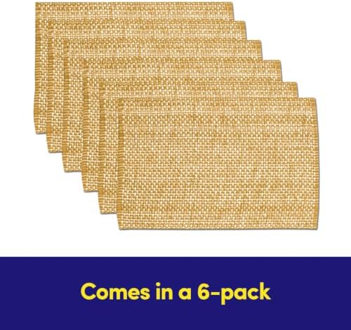Sweet Home Collection 100% Cotton Placemats for Dining Room Rectangle Two Tone Woven Fabric 13" x 19" Soft Durable Table Mat Set, Set of 6, Gold - Image 4