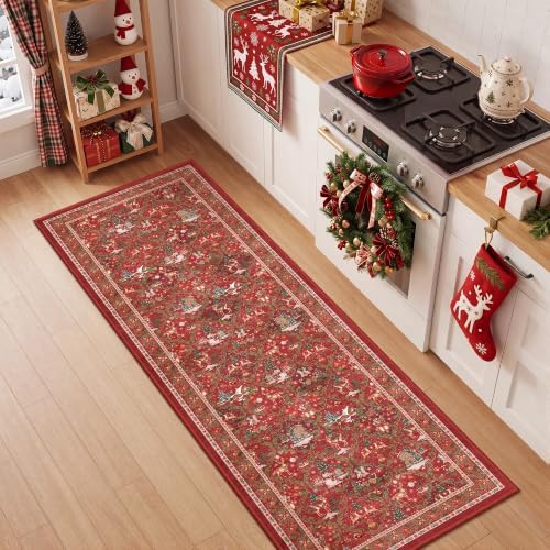Christmas Runner Rug 2x6, Washable Rugs for Bedroom (2'x6', Red) - Image 3