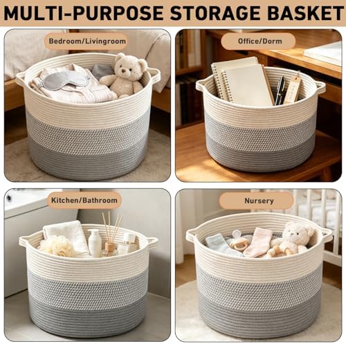 90L Extra Large Blanket Basket,Woven Rope Laundry Basket-Grey - Image 6