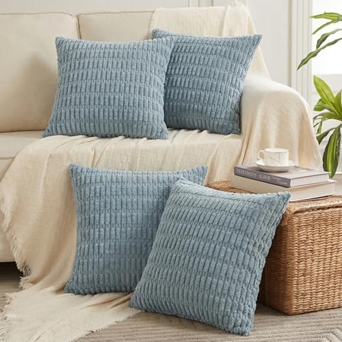 Fancy Homi 4 Packs Decorative Throw Pillow Covers for Living Room Couch Bed, Modern Farmhouse Boho Home Décor Accent Cushion Case, 20" x 20", Light Blue by Fancy+Homi