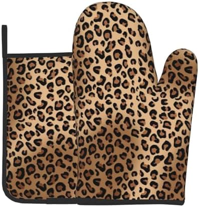 Brown Leopard Oven Mitts and Pot Holders Sets Animal Prints Oven Mitts Heat Resistant Striped Spots Kitchen Gloves Hot Pads Two Piece Set for Cooking Baking Grilling BBQ by Unknown