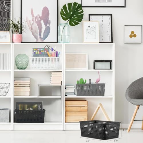 Plastic Storage Baskets 6 Pack Sturdy Storage Organizer Basket Woven Plastic Storage Bins for Shelves,Closet,Countertops, Desktops, Cabinets and Badrooms,Saving Storage, Stylish Design,White - Image 5