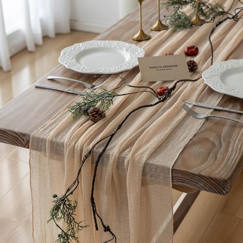 Deep Beige Cheesecloth Table Runner 120 Inches Fall Party Home Decorations by KEKETOARRANGE