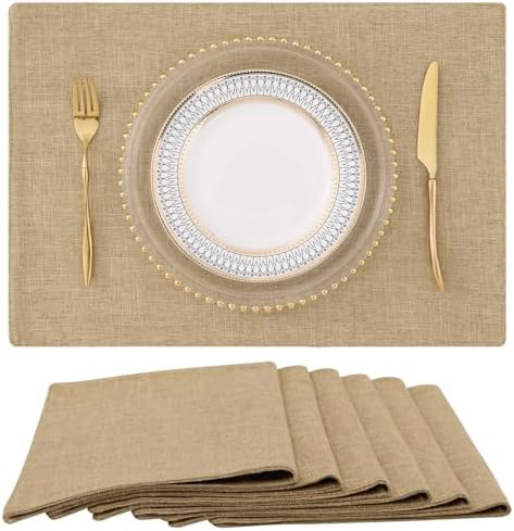 homing Faux Cotton Linen Placemats Set of 6, Cloth Dining Table Mats by homing