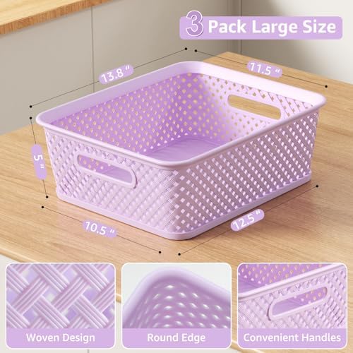 MaxGear 3 Pack Plastic Storage Baskets, Large, Purple - Image 6