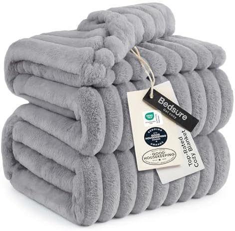 Bedsure Soft Queen Size Blanket for Bed Light Grey 90"x90" by BEDSURE