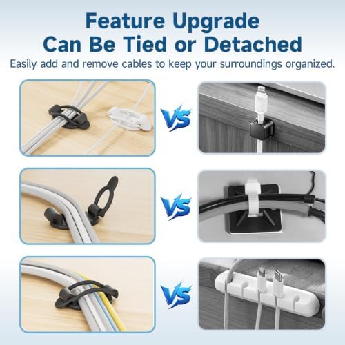 20 Sets Adjustable Cable Management Clips, Self Adhesive Cord Organizer with Elastic Loop, Reusable Cable Holder for Desk, Under Desk, Wall, TV, Office, Home, Charging Cables, USB, HDMI, PC Wires - Image 4