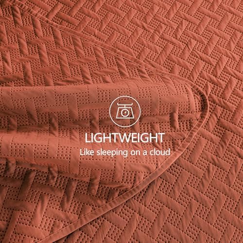 FLYMME King Size Quilt Bedding Set Burnt Orange Lightweight Bedspreads Set,Modern Style Geometric Weave Stripe Pattern,Soft Microfiber Bed Coverlet 3 Pieces (1 Quilt, 2 Shams) - Image 6