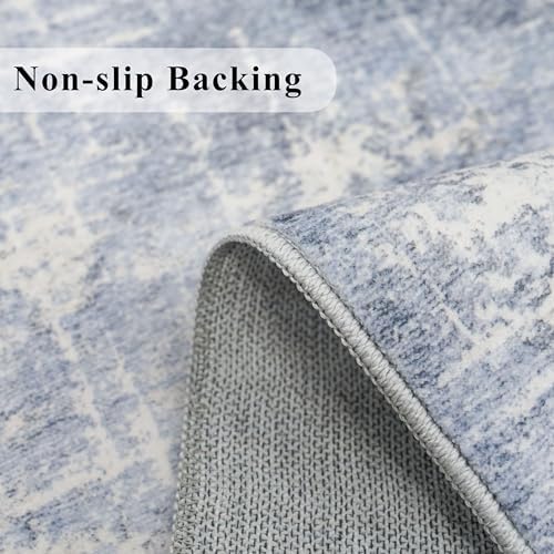 Hallway 2x8 Washable Runner Rug: Abstract Stain Resistant Kitchen Entryway Rugs Farmhouse Ultra Soft Bathroom Bedroom Print Floor Mat Thin Non-Slip Indoor Carpet for Living Room Laudry(2x8,Blue/ivory) - Image 3