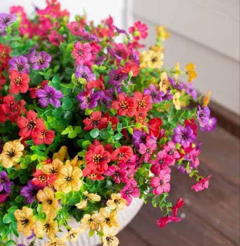 HyeFlora Artificial Flowers for Outdoor Indoor Garden Home Decoration, Faux Flower Daisy with Eucalyptus Leaves Fake Plants Greenery Boxwood Porch Patio, 12 Bundles (6 Multicolor) - Image 6