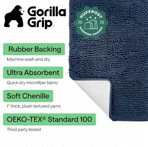 GORILLA GRIP Bath Rug Mat for Bathroom, Absorbent Chenille, 30x20 Navy Blue - Image 2