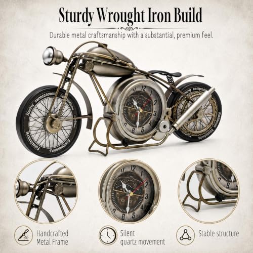 YOUKI Motorcycle Table Clock Non Ticking Quartz Movement Battery Operated, Kids Room Decor,Wall Clocks Decorative Living Room Bedroom,16.9 * 1.5 * 7.5 Inches,Silvery - Image 5