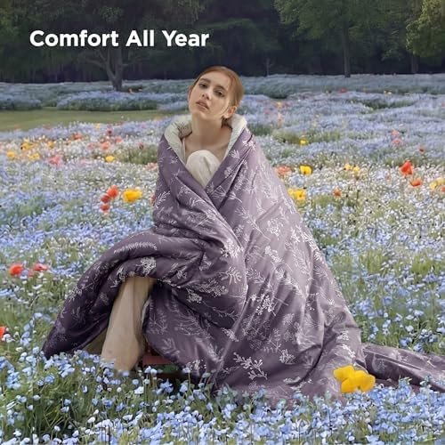 Bedsure Floral Comforter Set Cute Bedding King Reversible Grayish Purple - Image 6