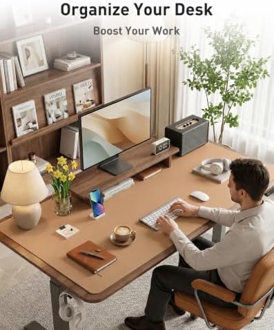 Aothia Faux Leather Desk Mat Mouse Pad, 40" x 24", Khaki - Image 4