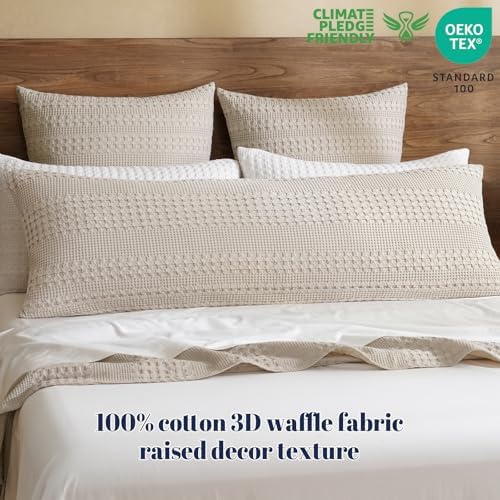 PHF Cotton Waffle Body Pillowcase 20" x 54", Oatmeal, No Insert - Image 3
