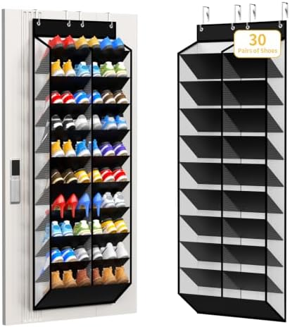 KEEPJOY Large Capacity Over the Door Shoe Organizer, 10-Tier Mesh Hanging Shoe Rack with 20 Wide Deep Pockets, Holds 20–30 Pairs of Sneakers and Boots, Door Hanging Shoe Holder (Piano White) by KEEPJOY