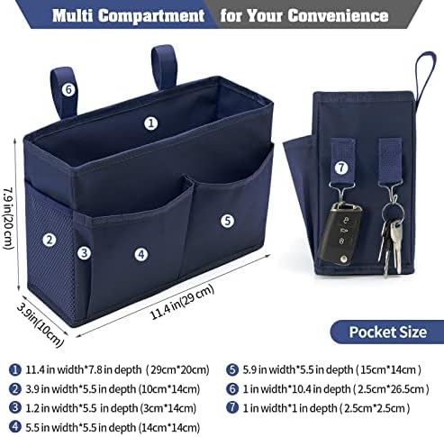 Bseash Bunk Bed Organizer, Bedside Caddy Hanging Bed Organizer Storage Bag with 4 Pockets and 2 Hooks, for College Dorm Rooms Bed, Hospital Bed, Baby Bed Rails, 600D Oxford Cloth (Navy Blue) - Image 2