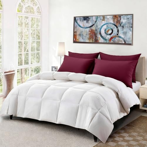 Flat Ultra Thin Bed Pillows Standard Size Pillow Set of 2 Extra Soft Down Alternative for Stomach Back Sleeper Burgundy 20x26inches - Image 6