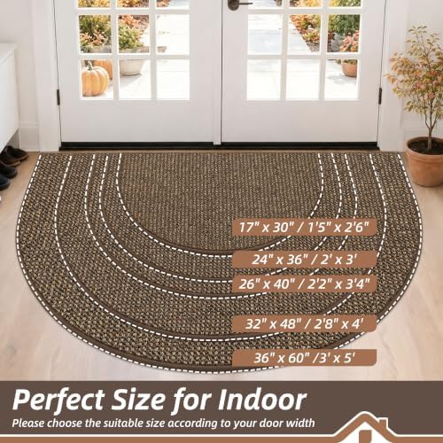 BEQHAUSE Dirt Trapper Door Mat 32" x 48" Half Circle Non Slip Rugs, Brown - Image 2