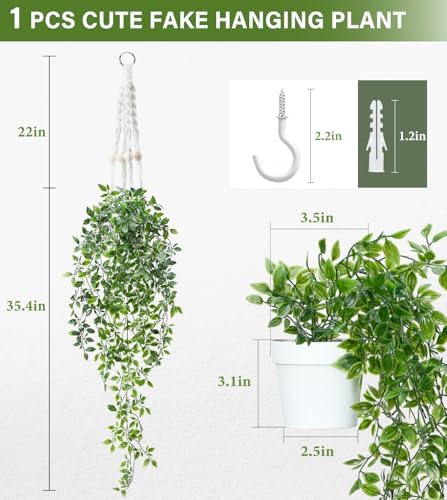 35.4" Fake Artificial Hanging Plant, Faux Mandala Ivy Vines Indoor - Image 3
