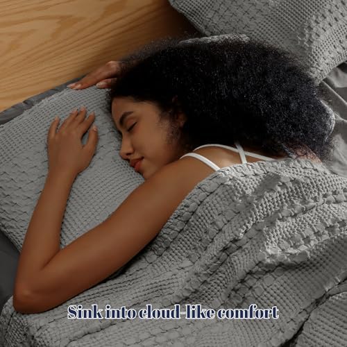 PHF 100% Cotton Waffle Pillow Shams Standard Size, 2 Pack 20" x 30" Soft Skin-Friendly Pillowcases, No Filling, Aesthetic Woven and Breathable Waffle Weave Pillow Case Covers for Bed, Dark Grey - Image 2