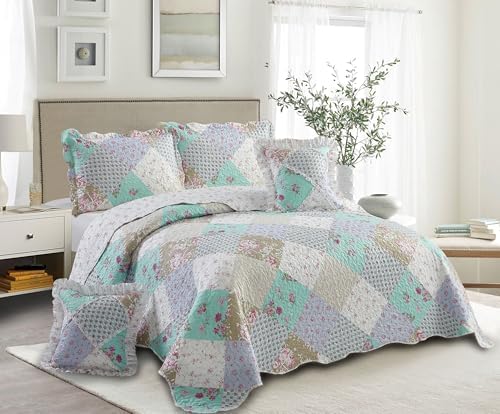 Brilliant Sunshine Blue & Green Roses Ruffle Pillowshams Set, 18"x18" - Image 7