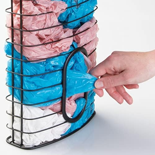 mDesign Steel Hanging Cabinet Storage Organizer Holder for Kitchen, Pantry - Holds Plastic, Sandwich, Garbage, Grocery and Trash Bags; Wrap, Foil, Pack - Spira Collection - Black - Image 6