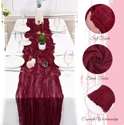 10 Pack Burgundy Cheesecloth Table Runner 17x108 Inch Boho Gauze Cheese Cloth Table Runners for Wedding Party Baby Shower Birthday Home Decor - Image 3