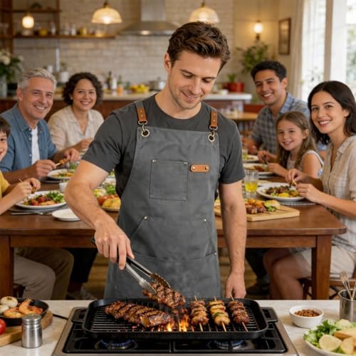 Canvas Chef Apron for Men and Women, Cotton, Cross-Back, 5 Pockets - Image 2