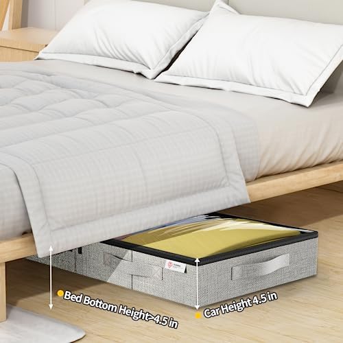 4.5 Inches Under Bed Storage Containers with Sturdy Sidewalls/Bottom and Reinforced Handles，Low Profile Underbed Storage for Clothes,Shoes,Pillows and Blankets with Zips and Clear Windows,4 Pack - Image 6