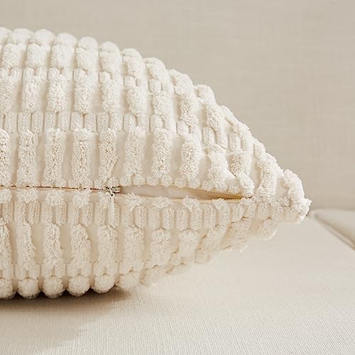 Fancy Homi 4 Packs Decorative Throw Pillow Covers for Living Room Couch Bed, Modern Farmhouse Boho Home Décor Accent Cushion Case, 18" x 18", Cream - Image 4