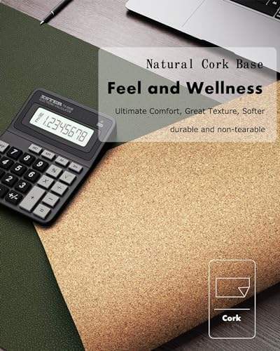 YSAGi Double-Sided Desk Pad, 23.6"x13.7" Leather Desk Mat, Eco Cork Desk Pad Protector, Large Mouse Pad for Desk, Waterproof Desk Blotter Pad, Desk Writing Pad for Office Work/Home(Dark Green/Cork) - Image 2