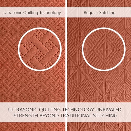 FLYMME King Size Quilt Bedding Set Burnt Orange Lightweight Bedspreads Set,Modern Style Geometric Weave Stripe Pattern,Soft Microfiber Bed Coverlet 3 Pieces (1 Quilt, 2 Shams) - Image 3