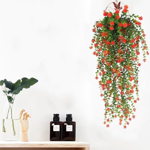 Artificial Hanging Flowers for Outdoor Indoor Decor, 6 Packs Fake Eucalyptus Vine Faux Flower Greenery Garland Plastic Plants Outside UV Resistant Wall Garden Wedding Home Party Decor (Orange) - Image 4