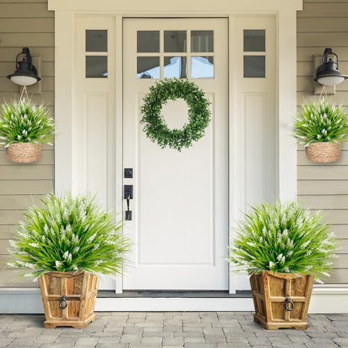 Sggvecsy 12 Bundles Artificial Plants Outdoor Faux Lavender Flowers Fake Monkey Grass UV Resistant Plastic Greenery Plants for Garden Home Porch Window Patio Hanging Planter Indoor Decor (White) - Image 2